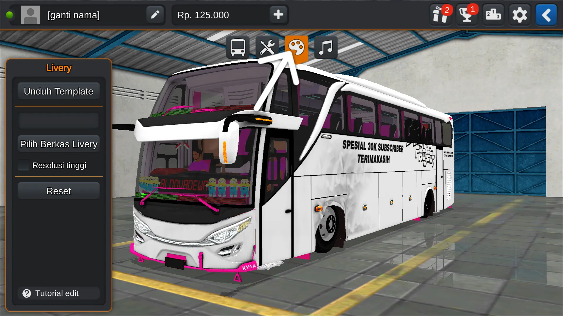 Langkah 2 Tekan ikon Palet Warna - Livery Bussid Nakula SHD