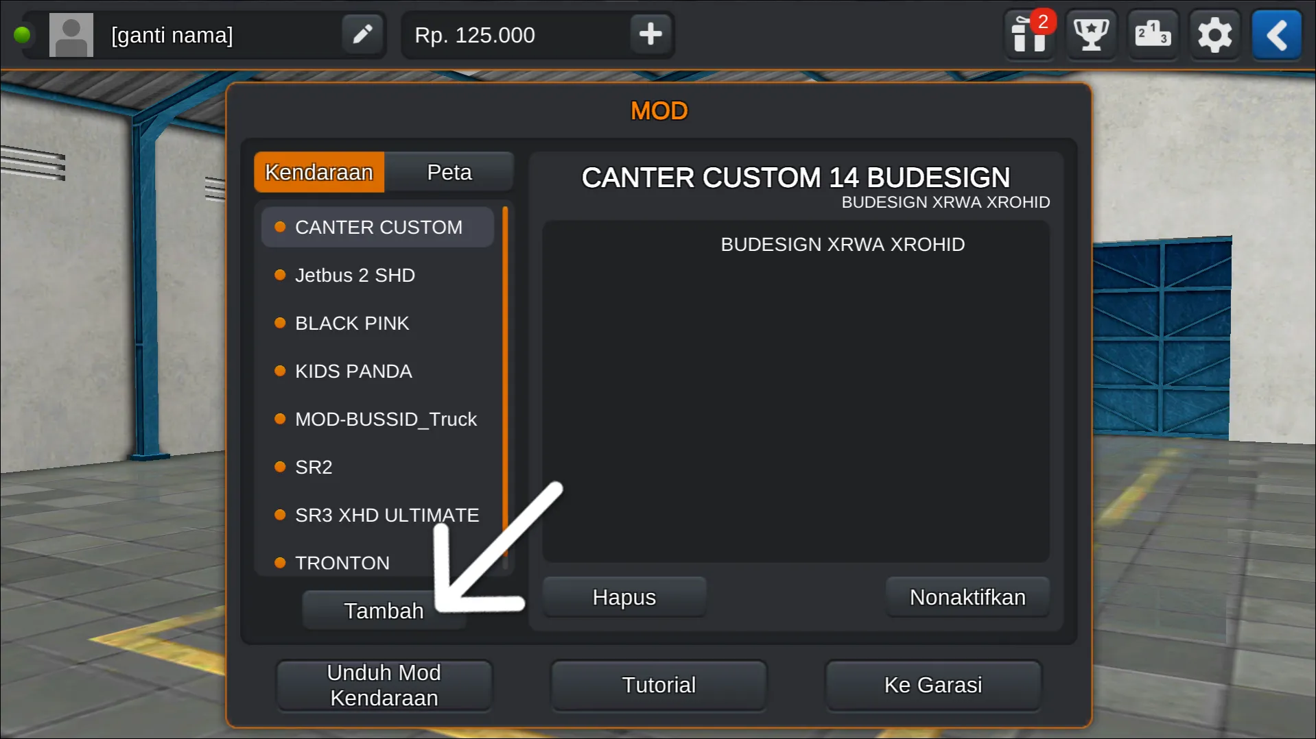 Langkah 2 Tekan menu Tambah - Livery BUSSID Truck Canter