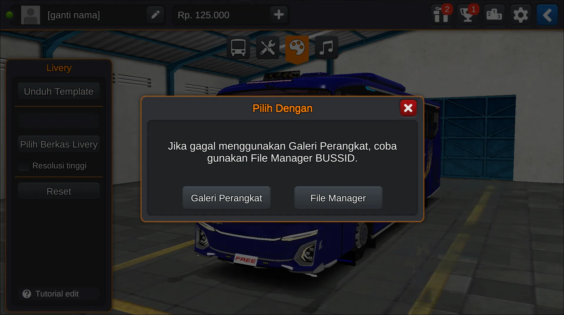 Langkah 3 Memilih tempat berkas penyimpanan - Livery Bussid 3D