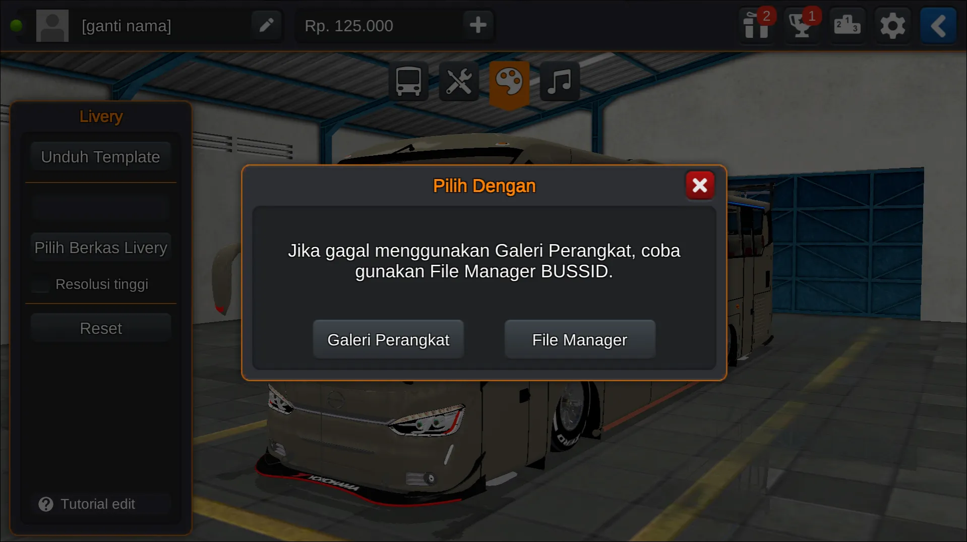 Langkah 3 Memilih tempat berkas penyimpanan - Livery Bussid Doble Decker Racing