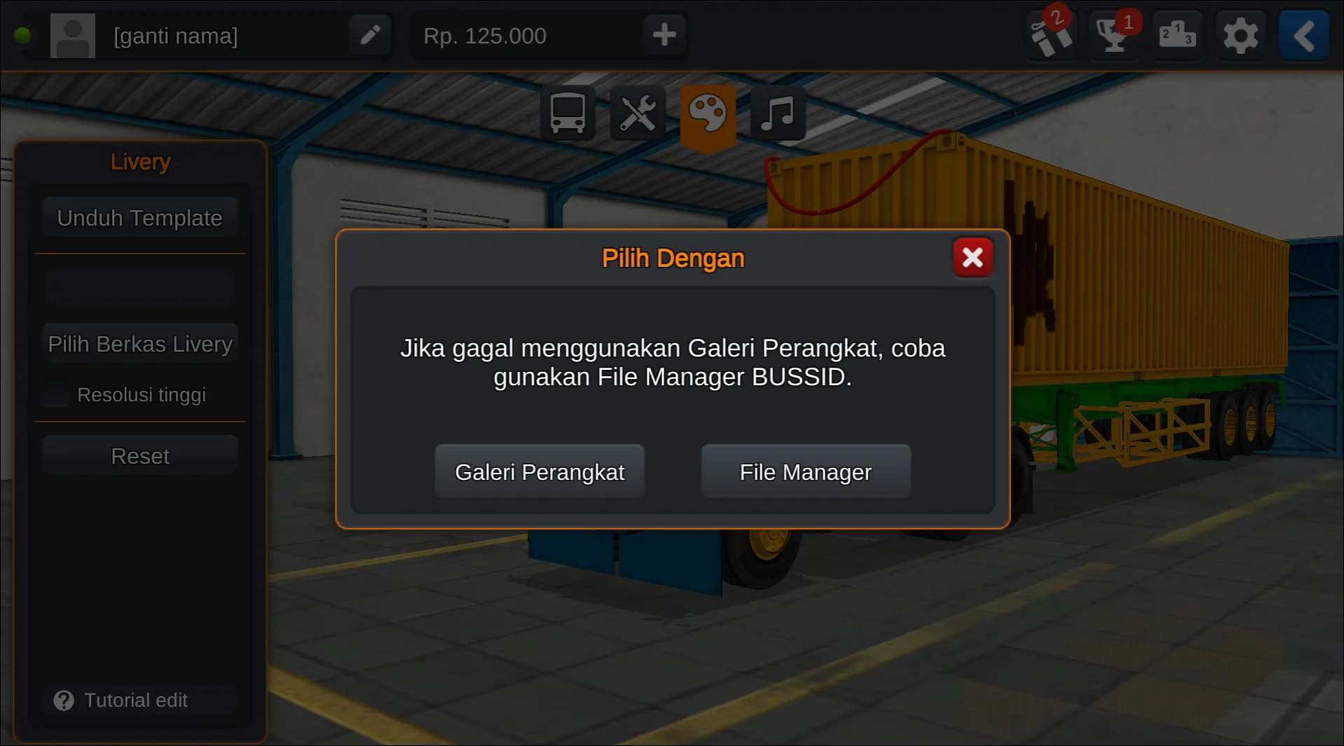 Langkah 3 Memilih tempat berkas penyimpanan - Livery Bussid Truck Peti Kemas