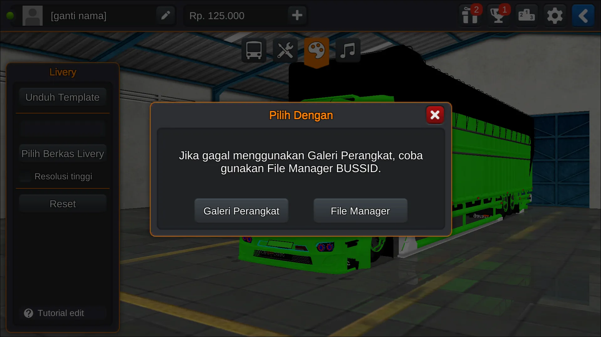 Langkah 3 Memilih tempat berkas penyimpanan - Livery Bussid Truck Tronton