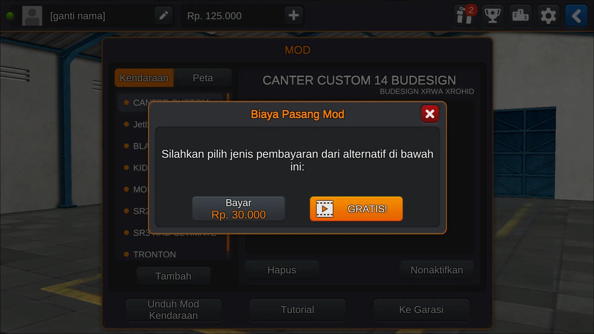 Langkah 5 Opsi pemasangan MOD - Livery BUSSID Truck Canter