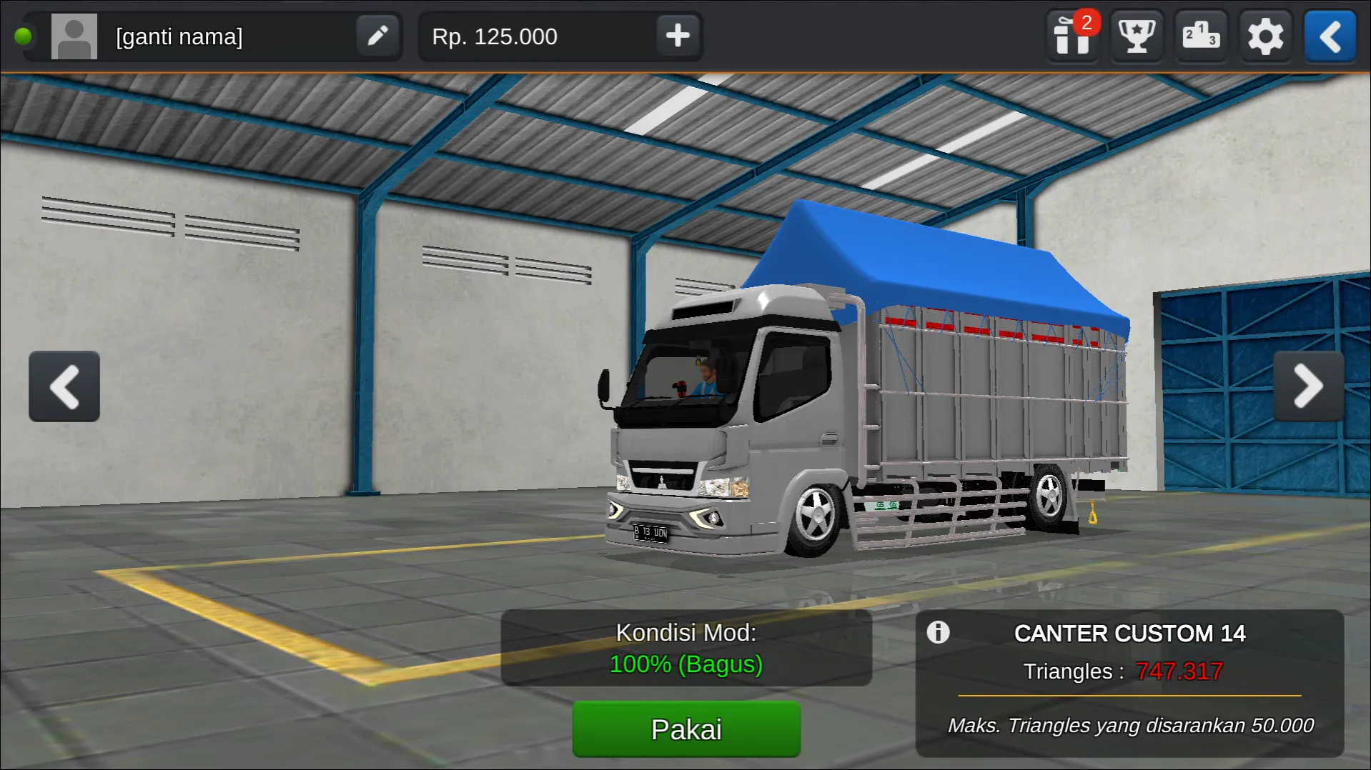 Langkah 6 Tampilan hasil MOD Livery BUSSID Truck Canter