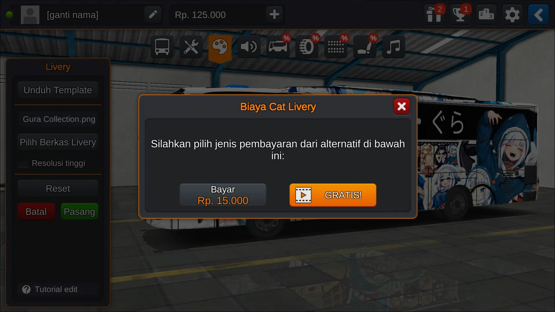 Langkah 7 Opsi pemasangan Livery Bussid 3D