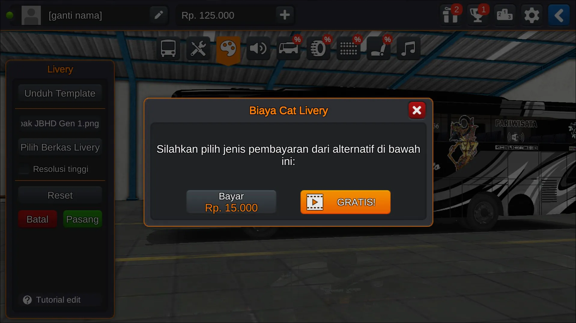 Langkah 7 Opsi pemasangan Livery Bussid Arjuna