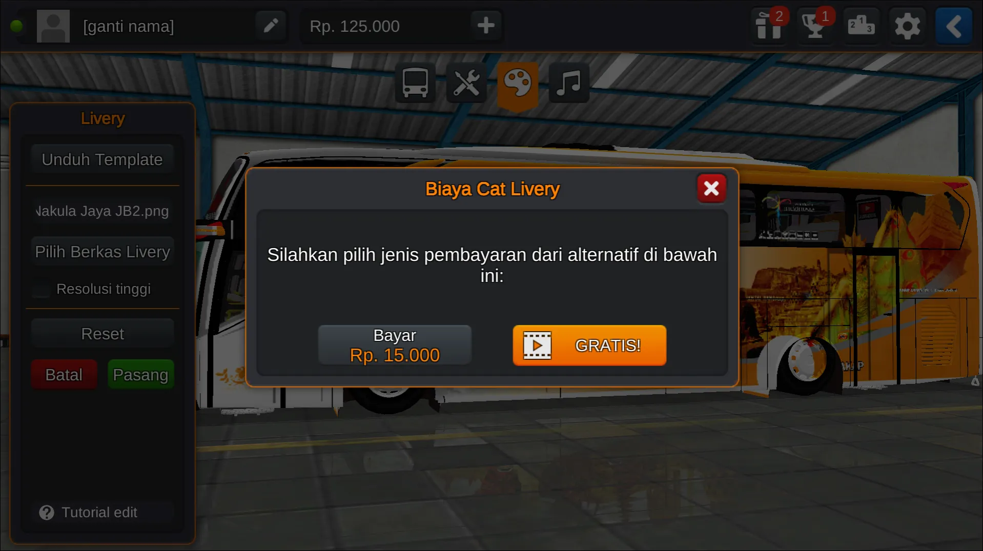 Langkah 7 Opsi pemasangan Livery Bussid Nakula SHD