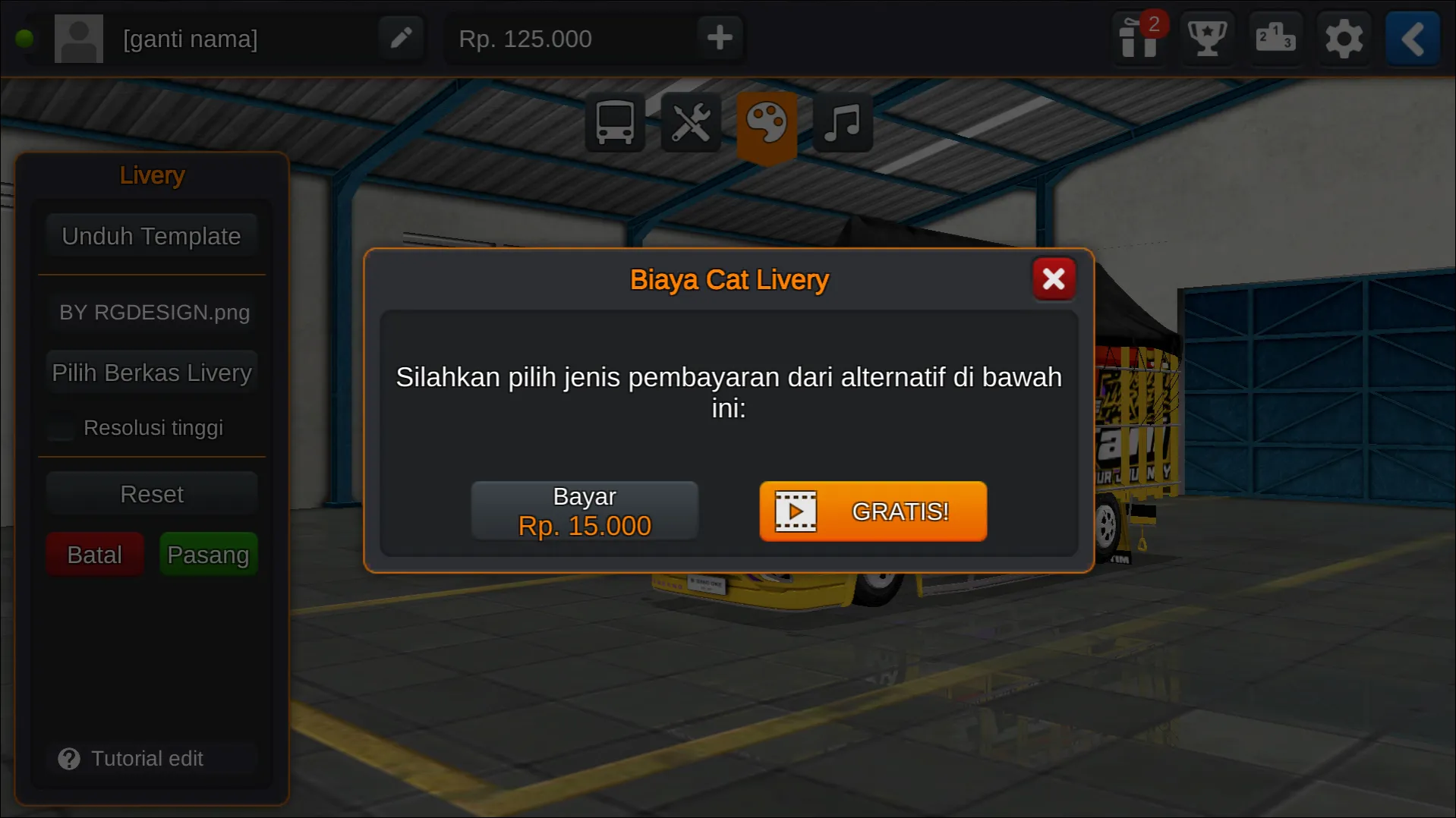 Langkah 7 Opsi pemasangan Livery Bussid Truck Canter