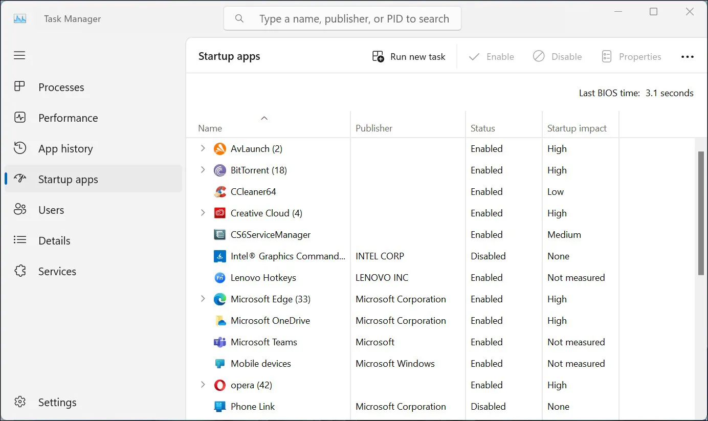 1. Startup Task Manager Windows 11