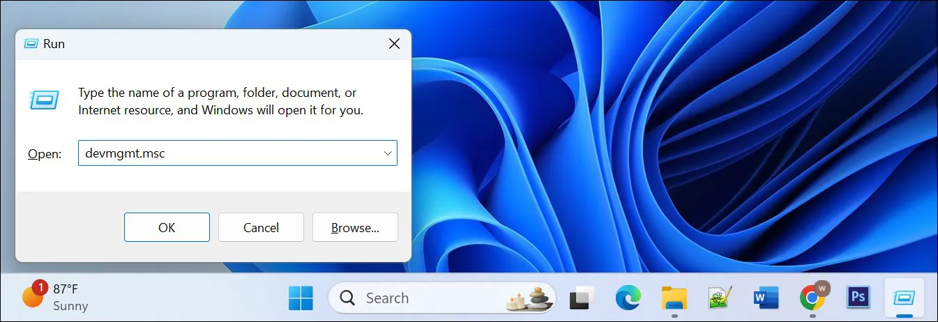 3. Akses Device Manager lewat Windows 11 Run