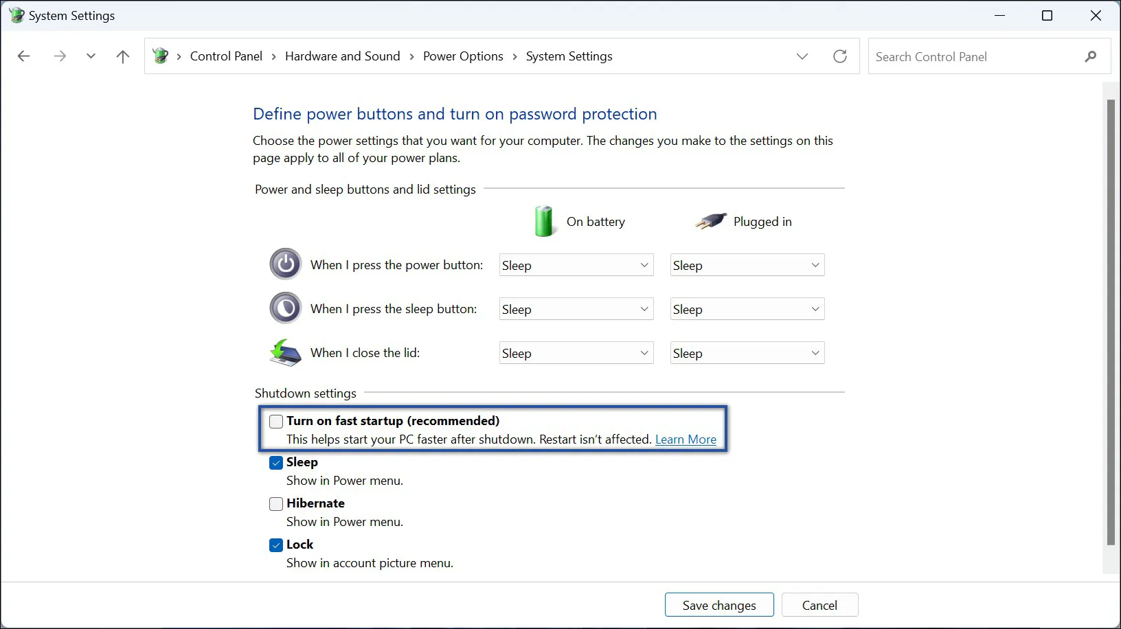 3. Nonaktifkan Fast Startup Windows 11