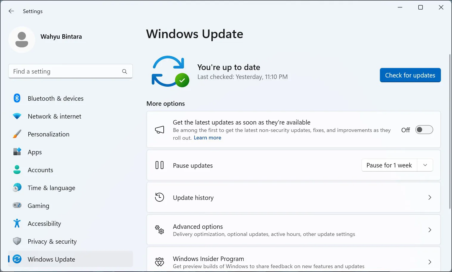 Check for updates Windows 11
