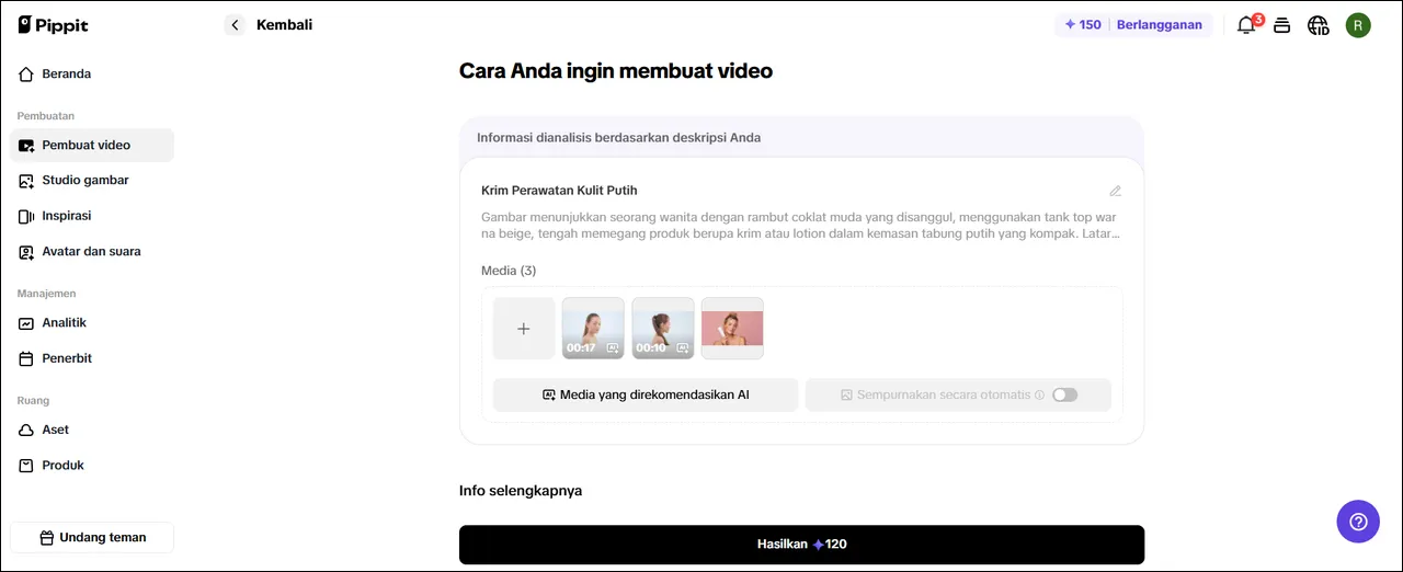 2 Edit video yang dihasilkan