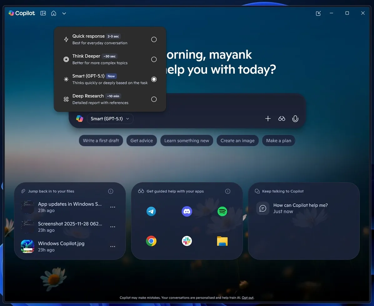 Copilot-with-GPT-5.1 di Windows 11