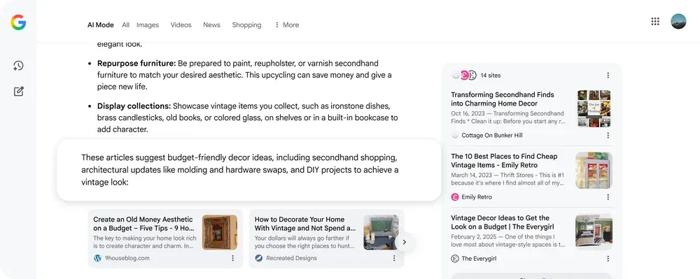 Peningkatan tautan dalam fitur AI Search