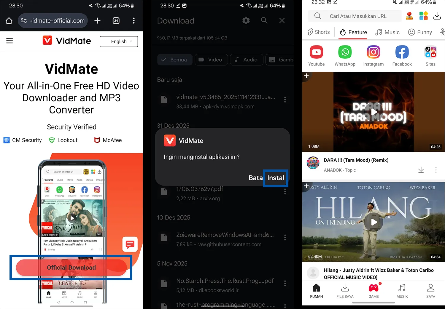 1 Install VidMate di HP Android