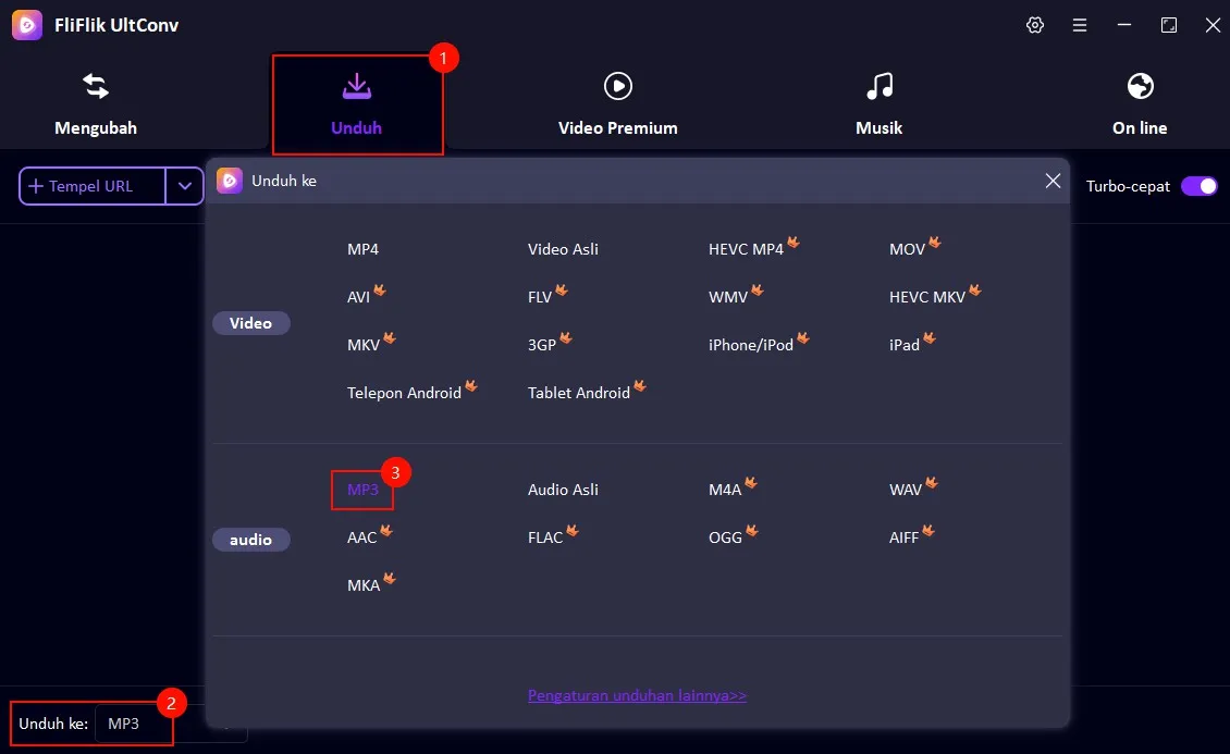 1 Pilih MP3 sebagai format output di UltConv