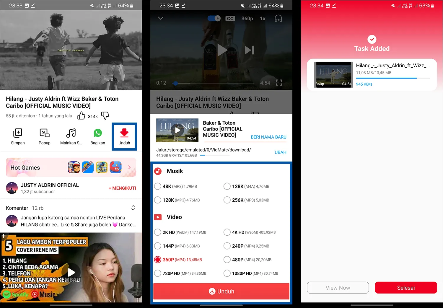 2 Cara download video YouTube dengan VidMate
