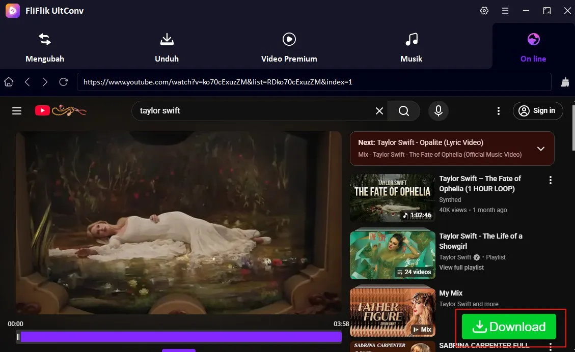 3 Pilih Music dan Klik download di UltConv
