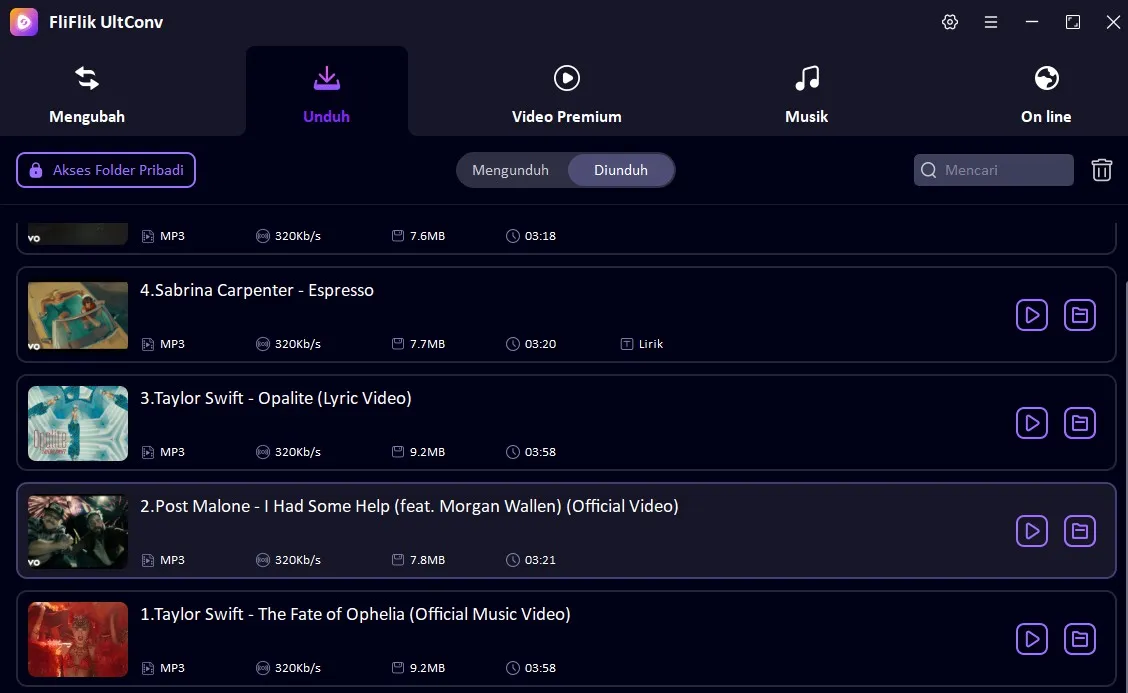 4 Cek hasil download MP3 di UltConv