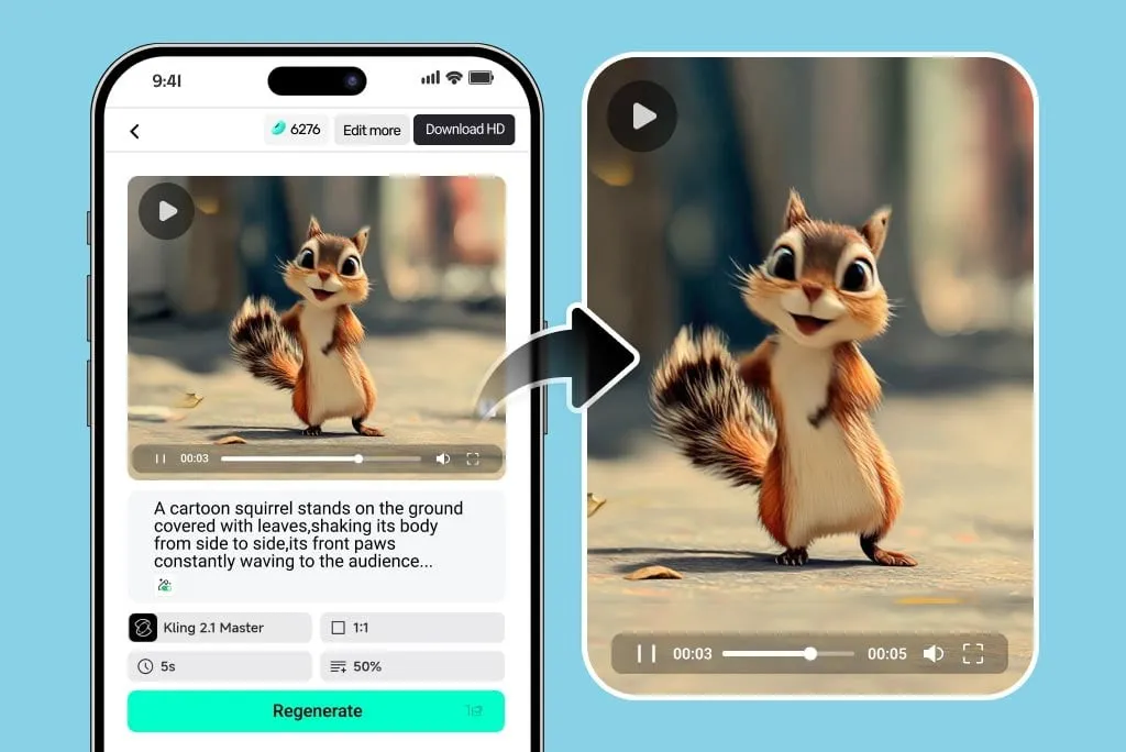 Download dan bagikan hasil video AI