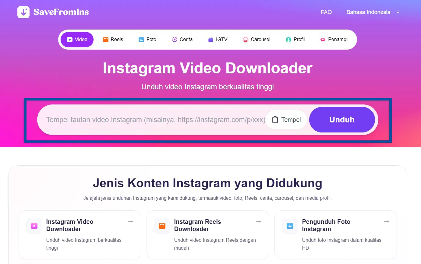 2 Tempelkan tautan ke SaveFromIns